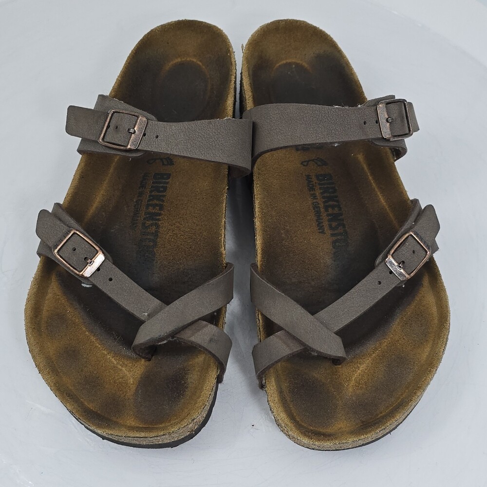 BIRKENSTOCK Brown Mayari Women 8/39 Wide Birko-Flor Toe loop Slide Sandals Flip